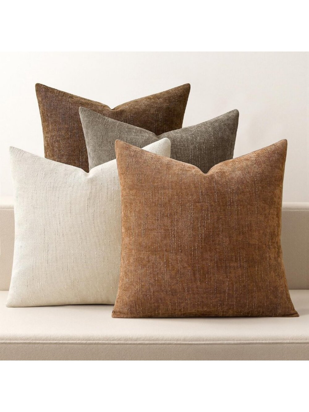 Set of 4 Fall Decorative Throw Pillow Covers 20x20 Inch Chenille Boho Farmhouse